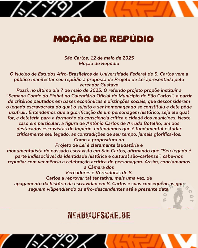Moção de repúdio ao projeto de lei que propõe a criação da Semana de Homenagem ao Conde do Pinhal
