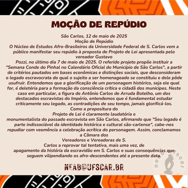 Moção de repúdio ao projeto de lei que propõe a criação da Semana de Homenagem ao Conde do Pinhal